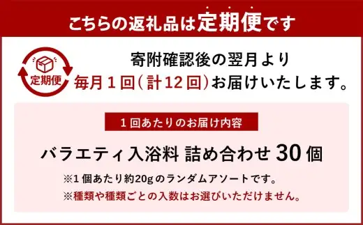 【 12ヶ月定期便 】 バラエティ入浴料 詰め合わせ 日本製 【 30個 】 入浴剤 詰め合わせ お風呂 おふろ セット 定期便 ギフト