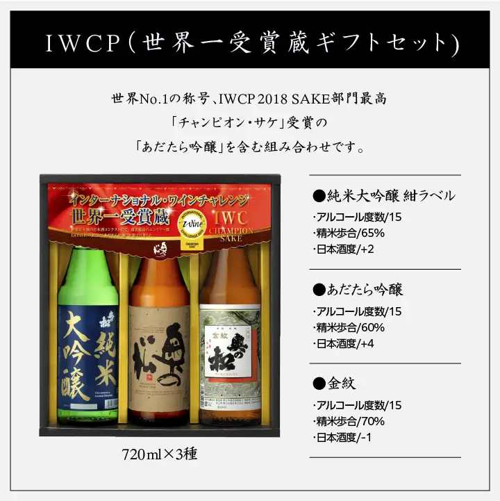 奥の松酒造「IWCP」720ml×3種【道の駅「安達」智恵子の里】