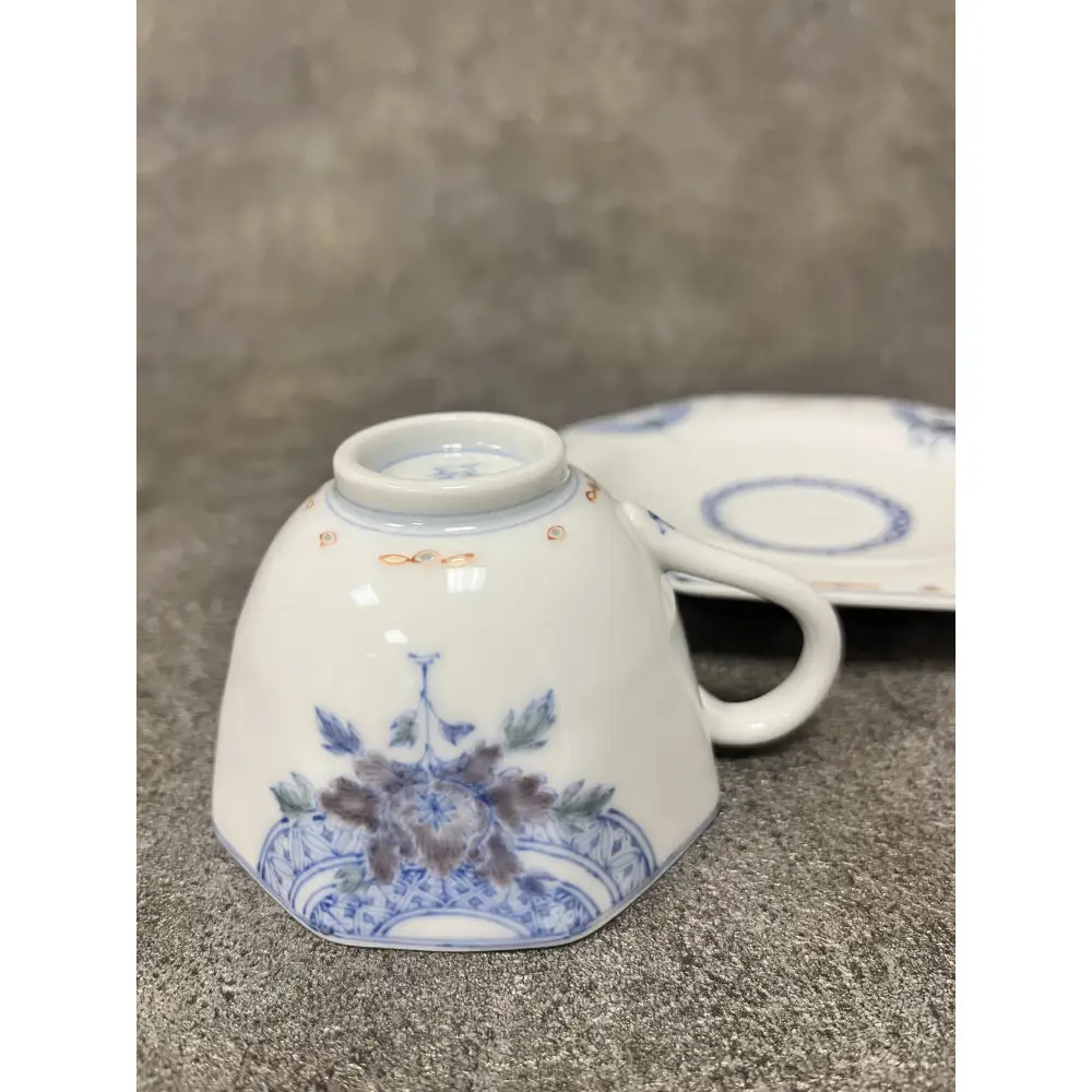 九谷焼 カップ＆ソーサー 染付花/三浦晃禎作 焼き物 民芸品 工芸品 食器