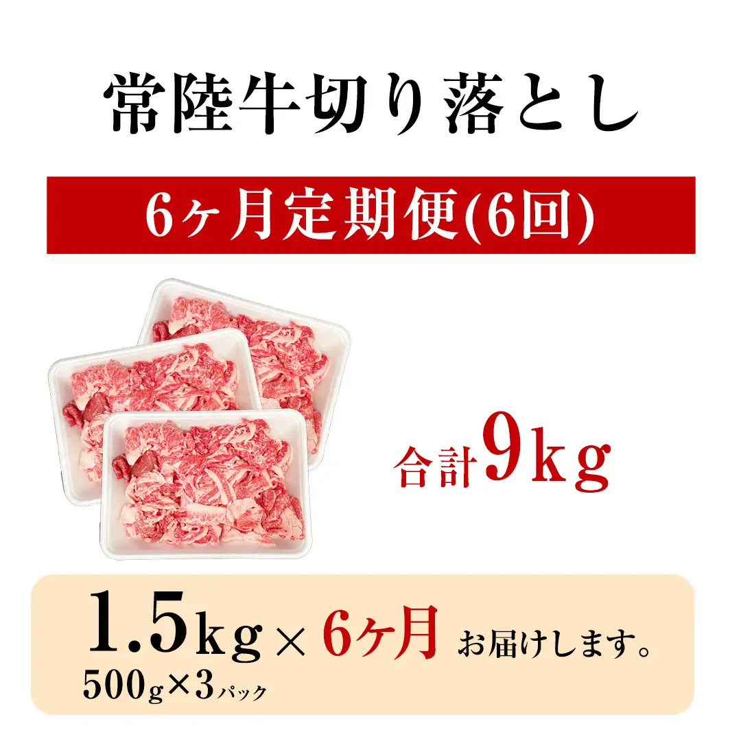 【 定期便 6ヶ月 連続 】 常陸牛 切り落とし 1.5kg ( 500g ×3袋 × 6回 ) (茨城県共通返礼品) 使いやすい パック A4 A5 ランク 黒毛和牛 国産黒毛和牛 和牛 国産 牛肉 牛 お肉 肉 ひたち牛 小分け [CD105sa]