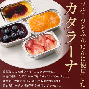 旬果の宝箱 名古屋コーチンカタラーナ 4個入 カタラーナ 名古屋コーチン 地赤卵  濃厚 後味さっぱり 旬の フルーツ のせ 生クリーム 南蛮窯 冷凍 デザート スイーツ おやつ お菓子 洋菓子 朝採れ卵使用 お取り寄せ お取り寄せスイーツ 愛知県 小牧市 送料無料 [115N13]