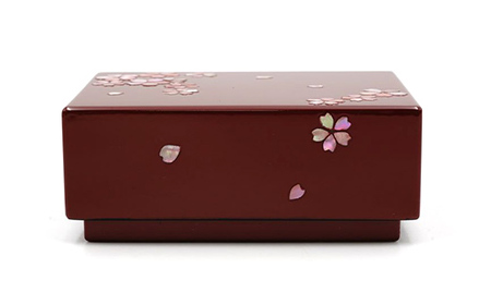 螺鈿細工 小箱 桜(古代朱) 工芸品 民芸品 伝統技術  FAD-0204