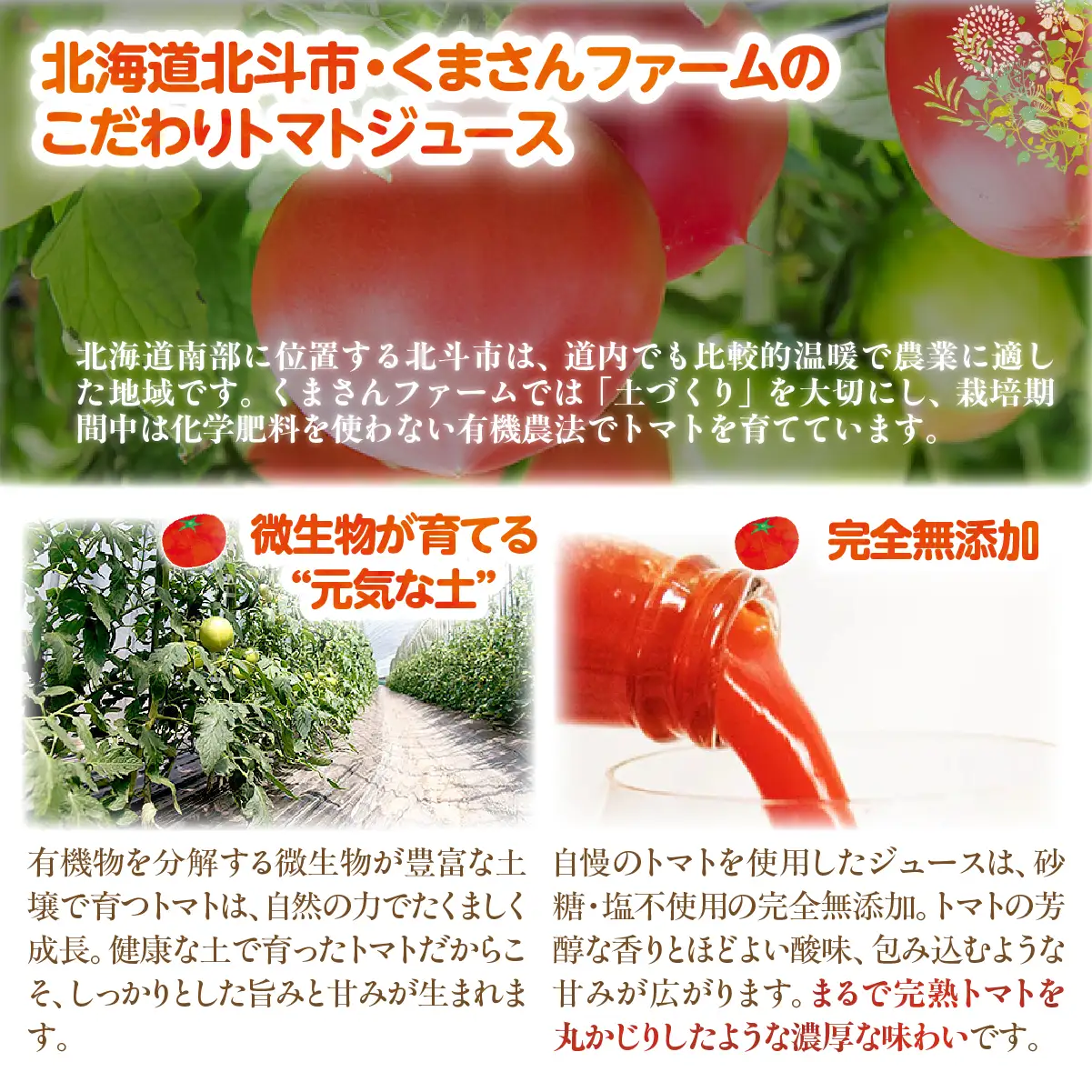 【有機トマト100%使用】北海道北斗市産 トマトジュース500ml  2本入り HOKA002