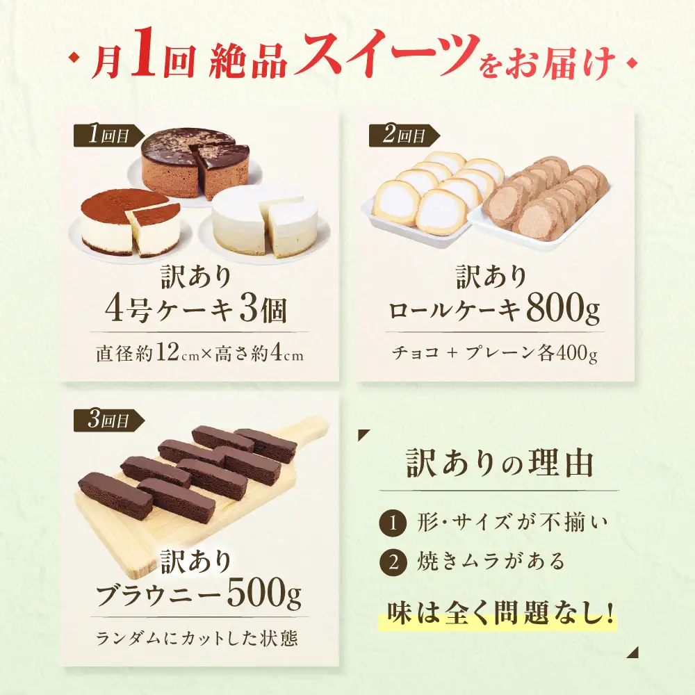 【3回定期便】絶品！ 訳ありスイーツ定期便 広川町 / イートウェル株式会社[AFAK312]