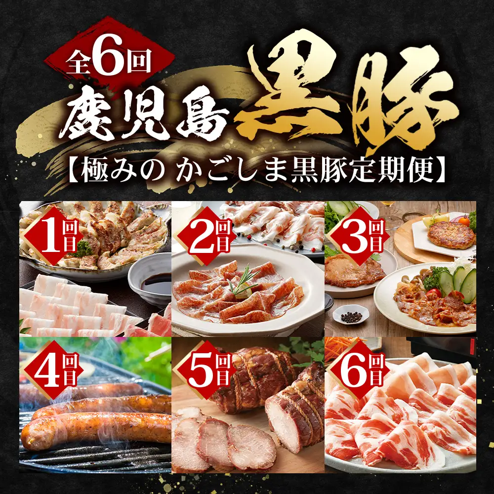 【全6回】極みの かごしま黒豚 定期便 NS-36| 鹿児島 かごしま 豚 豚肉 ぶた おかず しゃぶしゃぶ 餃子 味噌漬け 生ハム 生姜焼き ハンバーグ ウインナー ハム ソーセージ 焼き豚 切り落とし もも肉 肩ロース バラ 人気 贈答 ギフト定期便 鹿児島県 南大隅町