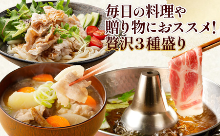 宮崎県産 豚肉 しゃぶしゃぶ 3種食べ比べセット 合計1.2kg (ロース・肩ロース・バラ 各400g) 真空小分けパック 冷凍 国産 送料無料