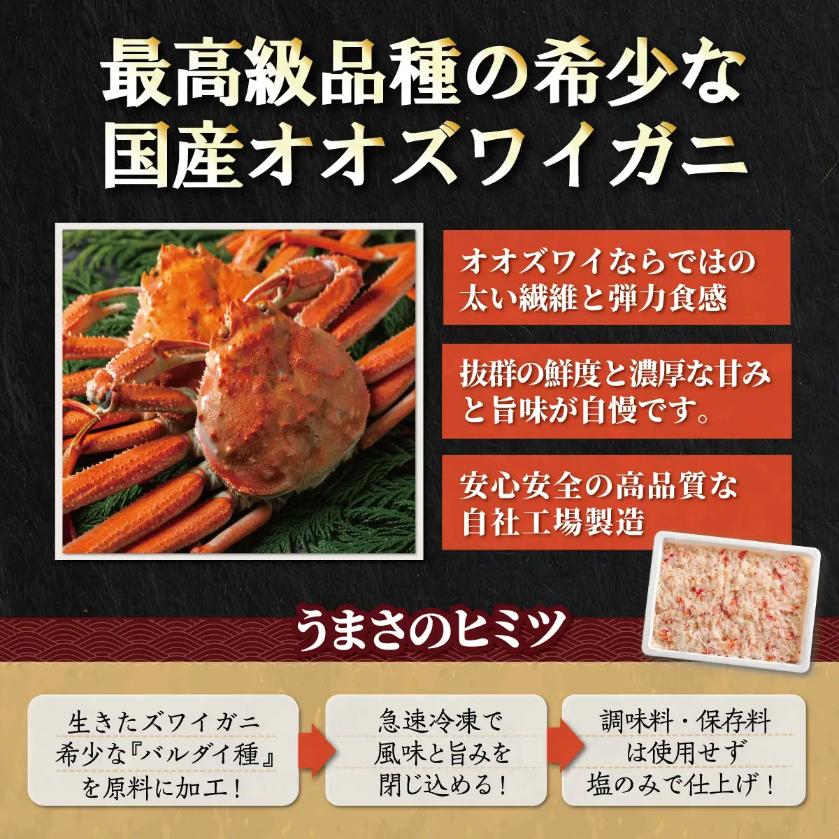 北海道産　冷凍オオズワイカニほぐし身大容量セット　800ｇ×2 ABR043