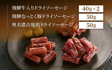 【スピード配送】岐阜のドライソーセージ3種セット / ソーセージ ドライソーセージ セット 肉 加工品 加工肉 飛騨牛 地鶏 熟成 / 恵那市 / 中部食産[AUBW007]