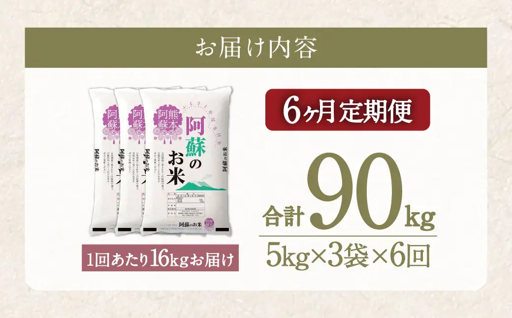 【 6ヶ月定期便 】 阿蘇のお米 15kg（5kg×3個）×全6回 米 コメ お米 こめ ご飯 飯 白米 白飯 国産 熊本県産