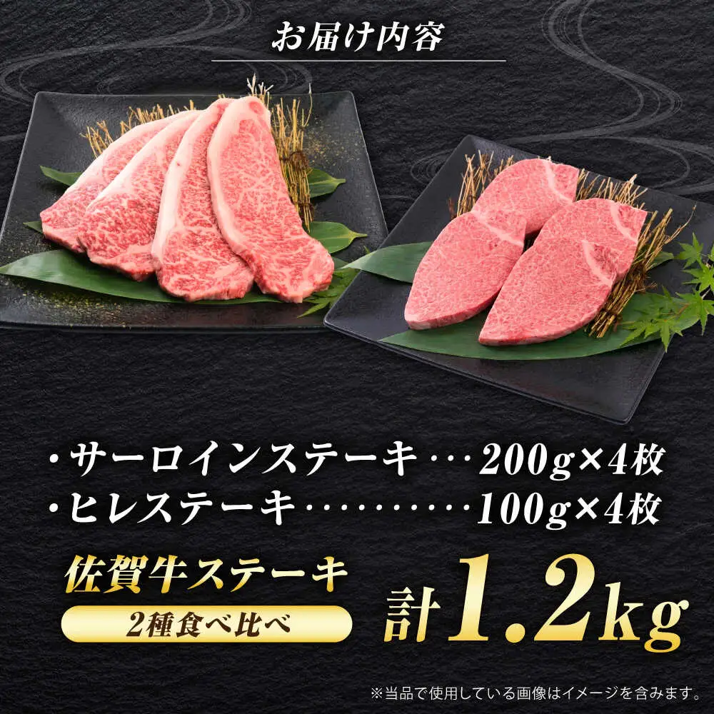 佐賀牛 ステーキ 2種 計1.2kg 食べ比べ セット （サーロインステーキ 4枚・ヒレステーキ 4枚）　吉野ヶ里町/ミートフーズ華松[FAY122]