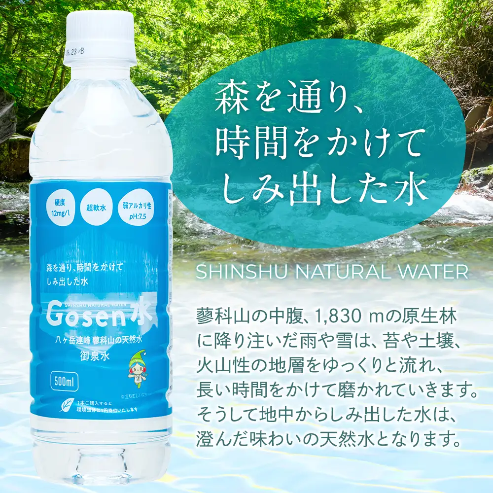 蓼科山の天然水 ミネラルウォーター 「Gosen水」 500ml×24本