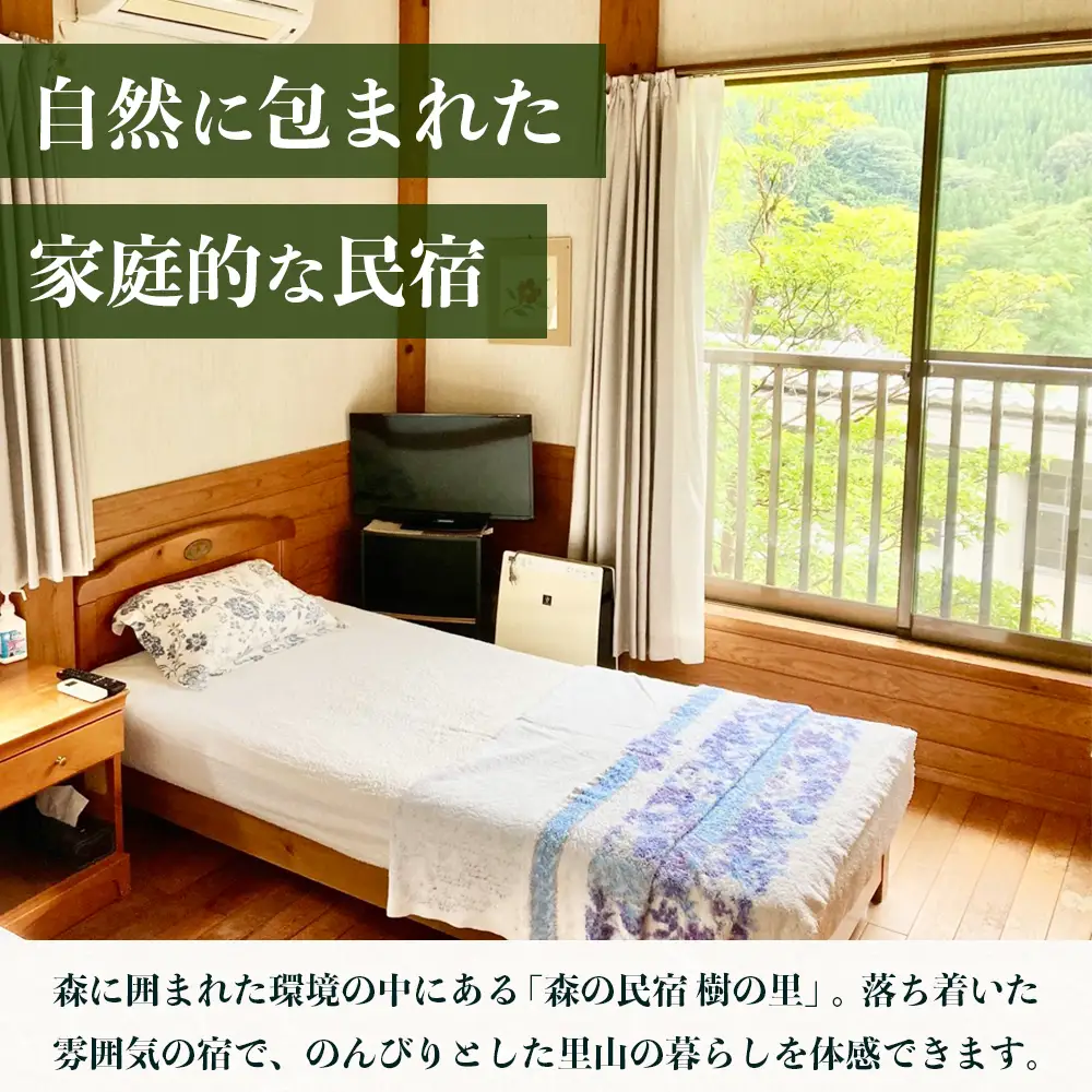 【森の民宿 樹の里 宿泊券（12,100円分）】里山ショートステイ in 諸塚村 1名様プラン 1泊2食付き｜宿泊利用券 旅行券 国内旅行 自然体験 登山 郷土料理 観光 観光地応援 秘境 やまから 宮崎県 諸塚村 KS-01