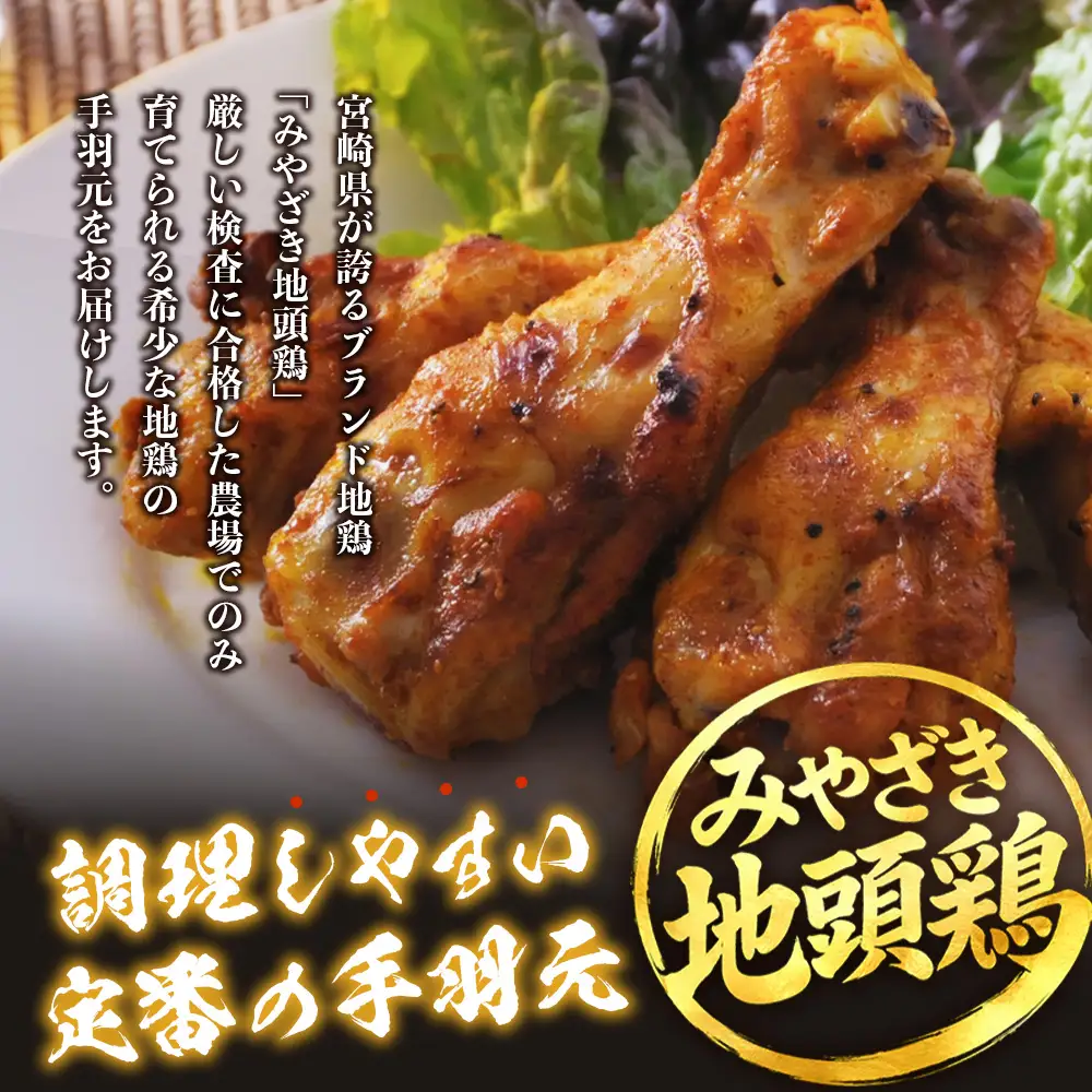 みやざき地頭鶏 手羽元 500g×4P セット 冷凍｜鶏肉 地鶏 手羽元 精肉 焼き鳥 煮物 鍋 チキン じとっこ 真空パック 興洋開発株式会社 宮崎県 諸塚村 KY-11