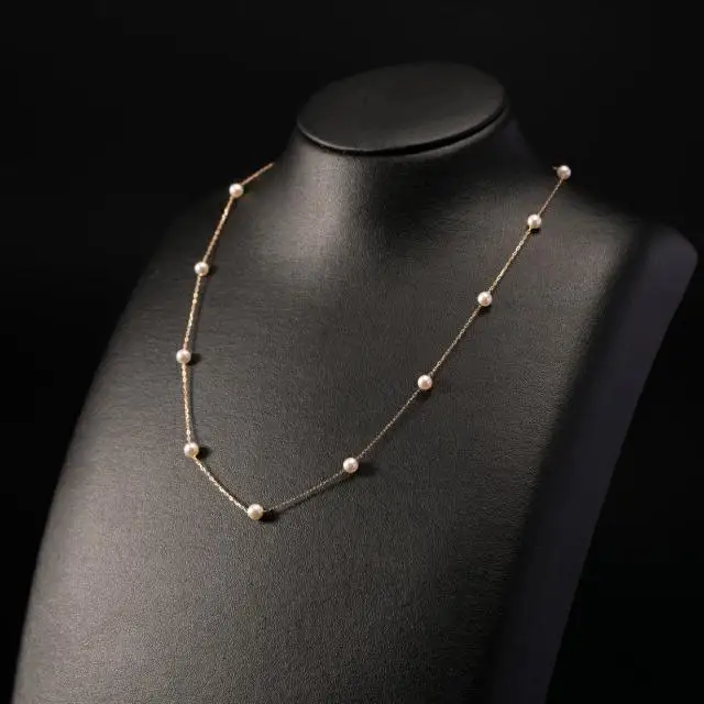 【真珠】【華奢可愛い♪】4mm アコヤ真珠ベビーのステーションネックレス