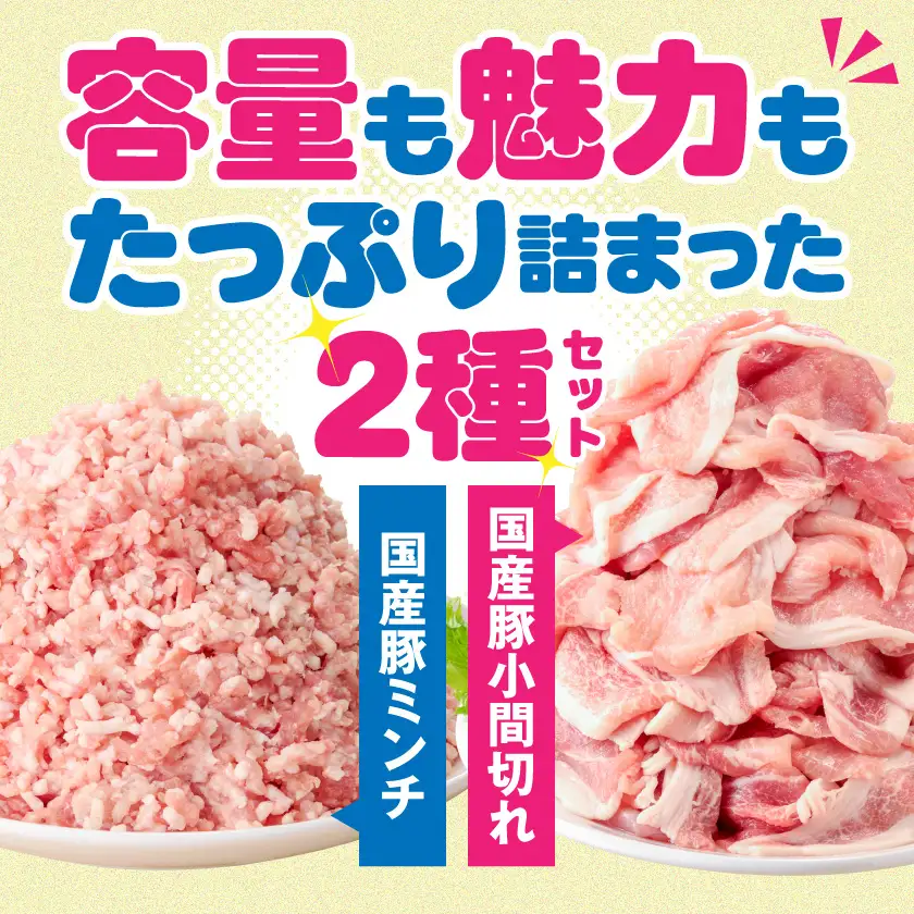 総重量4kg!国産豚小間切れ&豚ミンチセット〔16-L9-001-4kg〕_(都城市) 国産豚 小間切れ ミンチ セット 豚肉 使い勝手抜群 パック