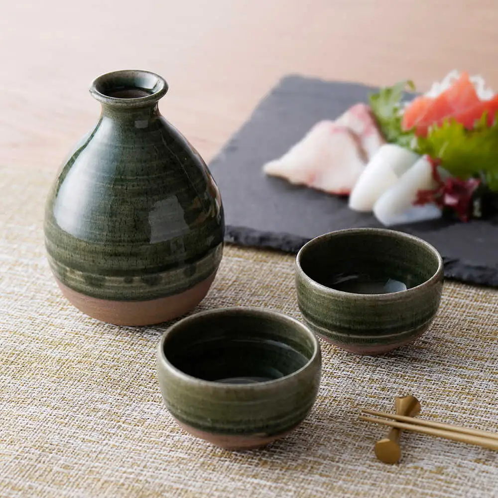 【波佐見焼】織部釉 酒器セット 徳利・盃【工房風】[EF12]