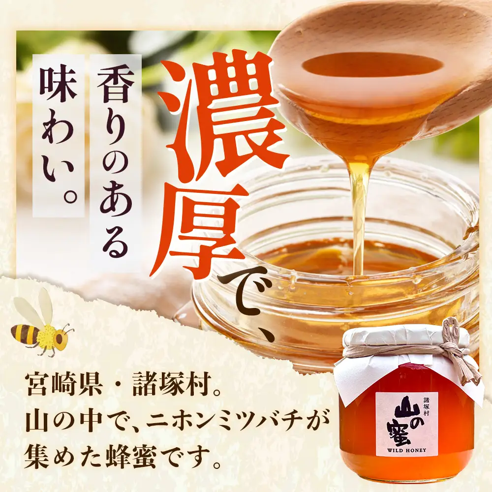 はちみつ 山の蜜 600g×1本 冷蔵｜国産 蜂蜜 百花蜜 ニホンミツバチ 希少 自然養蜂 瓶 もろっこはうす 宮崎県 諸塚村 MO-03