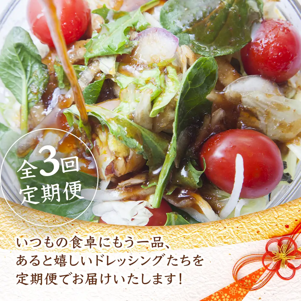 【定期便3か月毎全3回】ドレッシング定期便 常温｜ドレッシング マヨネーズ ソース ノンオイルドレッシング 調味料 椎茸 胡麻ドレッシング 柚子 梅 サラダ もろっこはうす 宮崎県 諸塚村 MO-51