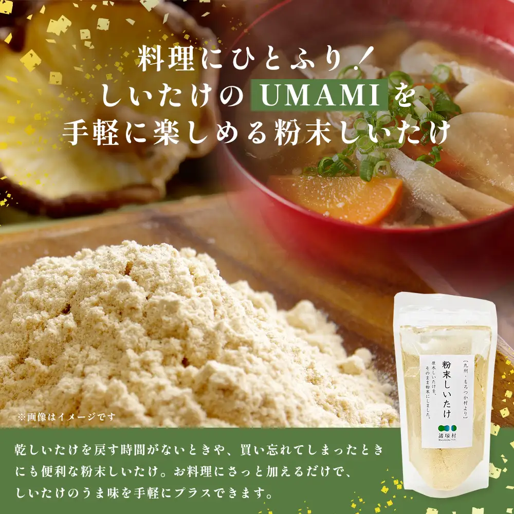 宮崎県産 粉末しいたけ 40g×3P 計120g 常温｜国産 乾燥しいたけ 椎茸 調味料 出汁 椎茸茶 家庭用 チャック付 パウダー もろっこはうす 宮崎県 諸塚村 MO-12