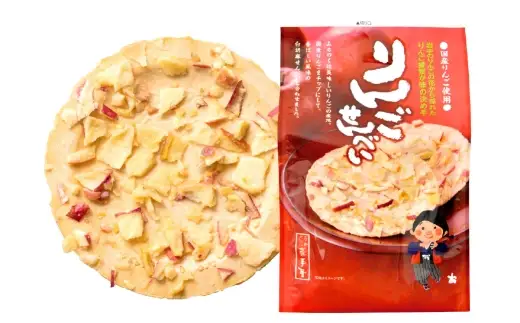 巖手屋 りんごせんべい 6枚 × 3袋 ／ お菓子 菓子 おかし 和菓子 おやつ 煎餅 せんべい りんご リンゴ 林檎 りんごチップ チップ 白ごま 白ゴマ 胡麻 ごま 南部せんべい 岩手産りんご蜂蜜 風味 甘酸っぱい