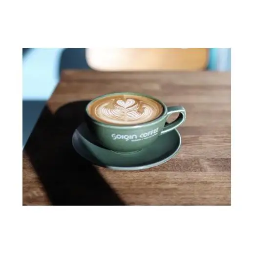 【有田焼】SOIGIN COFFEE　ロゴ入りラテカップ&ソーサーセット（グリーン）