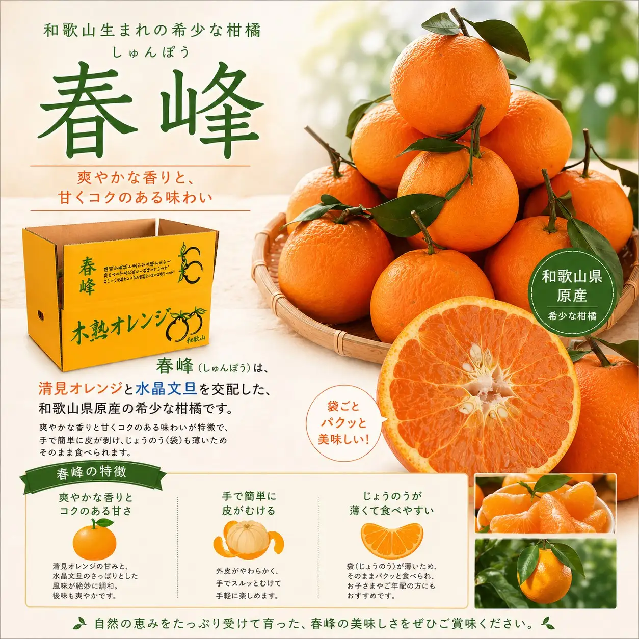 【2027年分先行予約】春峰 5kg ※2027年3月上旬～順次発送予定【期間限定・数量限定】 / みかん 蜜柑 5キロ しゅんぽう お取り寄せ 産地直送 贈答品 ギフト 果物 くだもの フルーツ 田辺市 和歌山県【ymh025】 