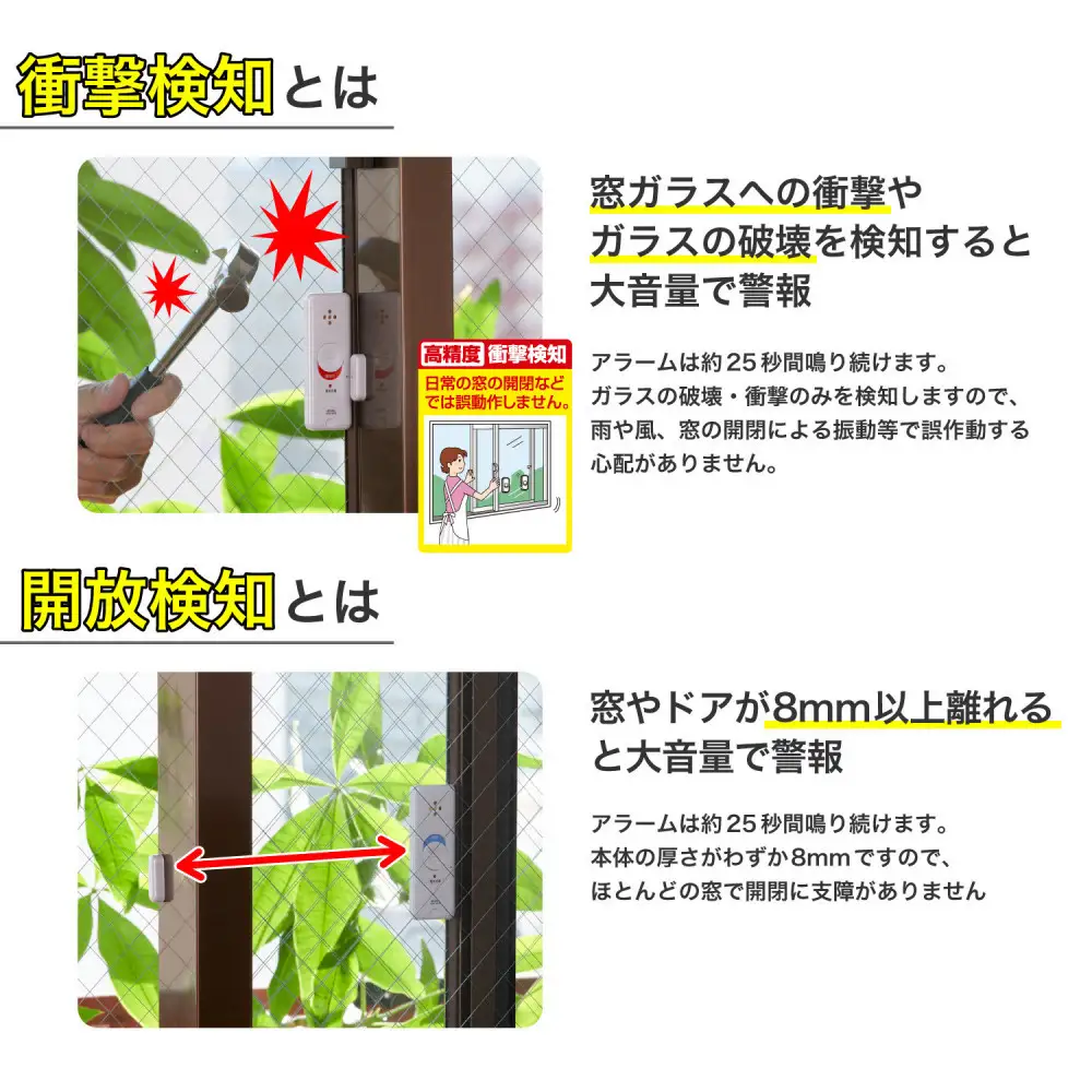 窓ピタッアラーム衝撃＆開放検知２Ｐ　ASA-W13-N2P(W)