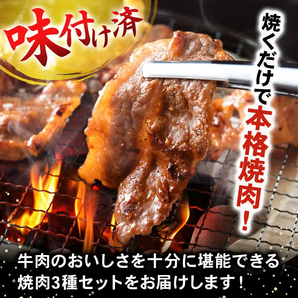 真空焼肉3種セット 300g×3種×2袋 （厚切り牛カルビ・牛カルビ・牛プルコギ） 味付け牛肉 焼くだけ 簡単調理