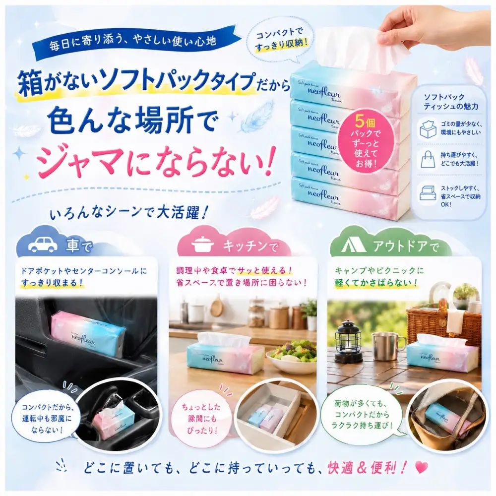 ソフトパックティッシュ　5個パック（コンパクト）×4セット(20個） ティッシュ