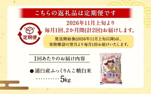【 2回定期便 】〈 令和8年産 〉 浦臼産 ふっくりんこ 精白米 5kg お米 米 こめ コメ 白米 白飯 飯 ご飯 おにぎり ブランド米 ブランド 国産 北海道産 和食 魚料理 定期 定期配送 【 2026年11月上旬より順次発送 】