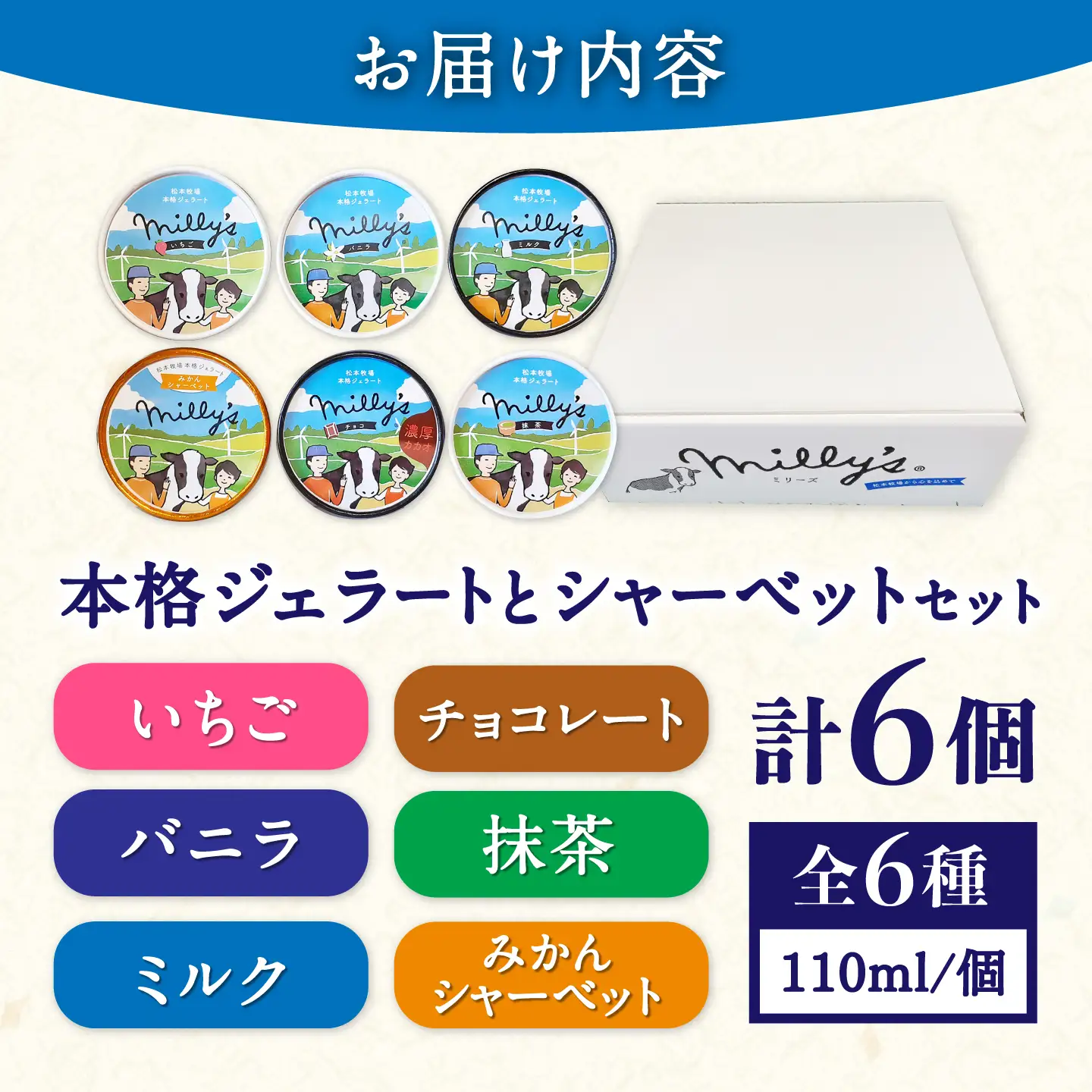 本格ジェラート ミリーズ6個セット 110ml×6個 / ジェラート アイスクリーム シャーベット ギフト 贈答 / 佐賀県 / 松本アイス工房[41AOAA001]
