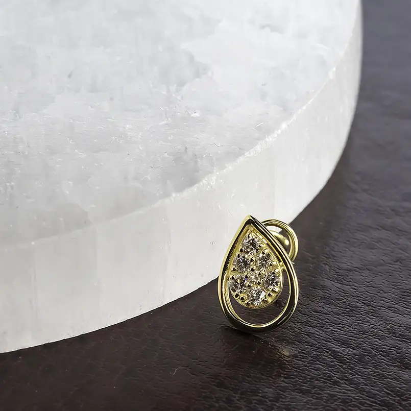 18金 キャッチのいらないピアス ドロップ ダイヤモンド K18YG 0.13ct ユニセックス 片耳 ピアス つけっぱなし イエローゴールドk18 キャッチナッシャー 260206bd400dyubp SWAA388