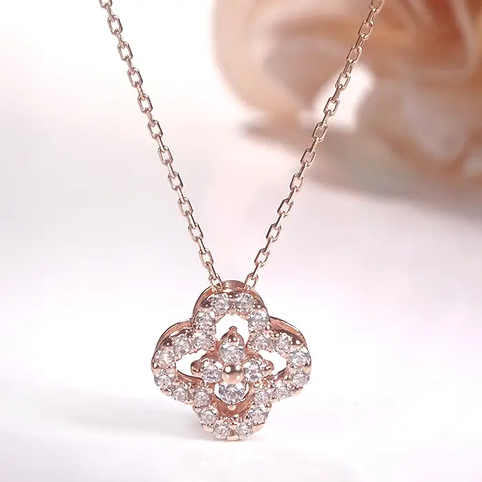 ネックレス K18PG ピンクゴールド ダイヤモンド0.40ct 四つ葉ペンダントお花フラワークローバージュエリー 山梨県 南アルプス市 【f170-k18pg-d】 ALPAZ201