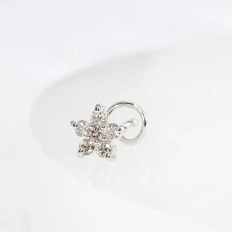 フラワー 花 プラチナ キャッチのいらないピアス レディース 片耳 ダイヤモンド 0.13ct pt900 ピアス つけっぱなし キャッチナッシャー 230726101d SWAA392
