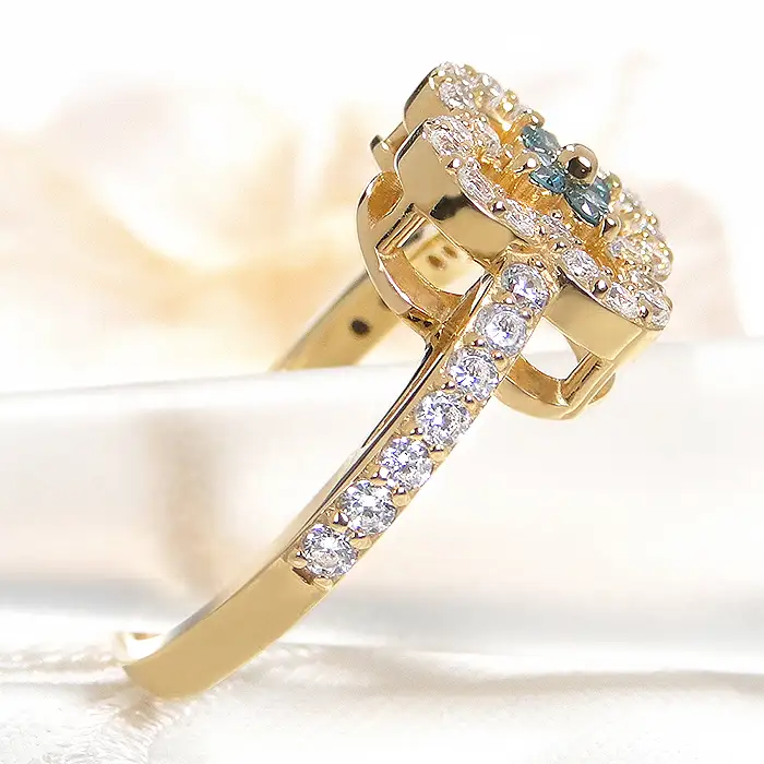 指輪 レディース リング  K18YG イエローゴールド ダイヤモンド 0.61ct ブルーダイヤ クローバー 四つ葉 花 モチーフ ダイヤリング ジュエリー 山梨県 南アルプス市 【f259-k18yg-bd】 ALPAZ207
