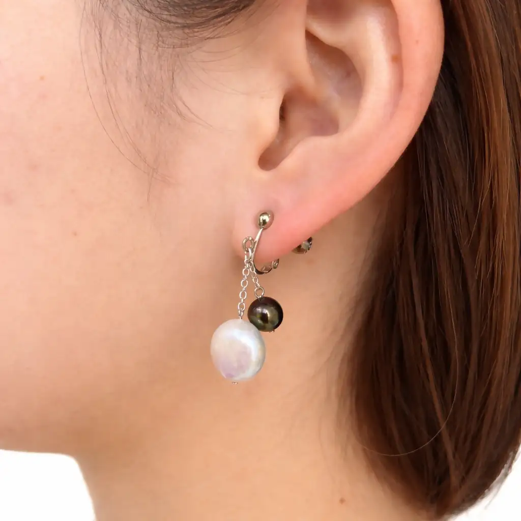 2105 バロック淡水真珠 真鍮イヤリング コイン型10mm、丸6ｍｍ パール 真珠アクセサリー レディースアクセサリー フォーマルイヤリング セレモニーアクセサリー 結婚式 入学式 卒業式 上品イ パールジュエリー 伊勢 伊勢志摩