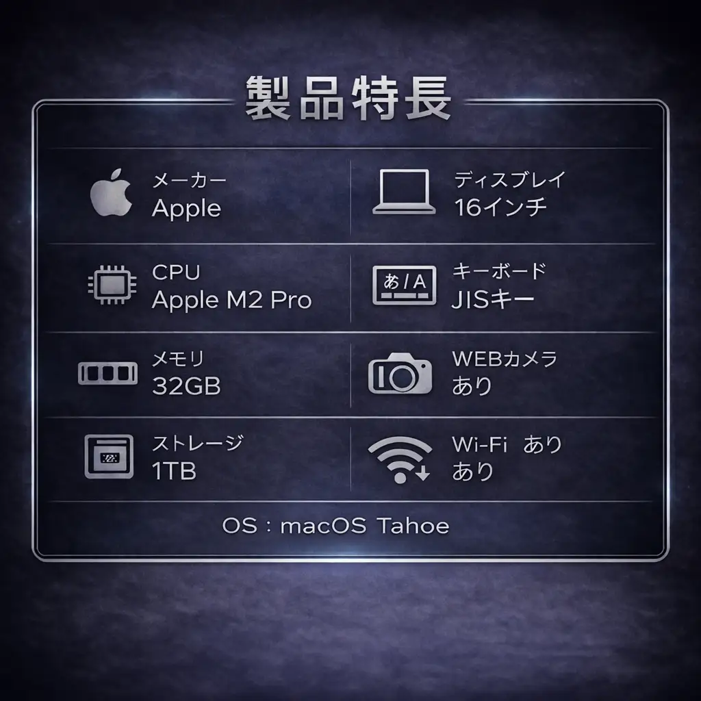 【厳選整備済｜法人リースアップ品】MacBook Pro 16インチ M2 Pro/ 32GB / 1TB｜★美品・動作確認済｜★化粧箱付き【現品限り】｜930-01