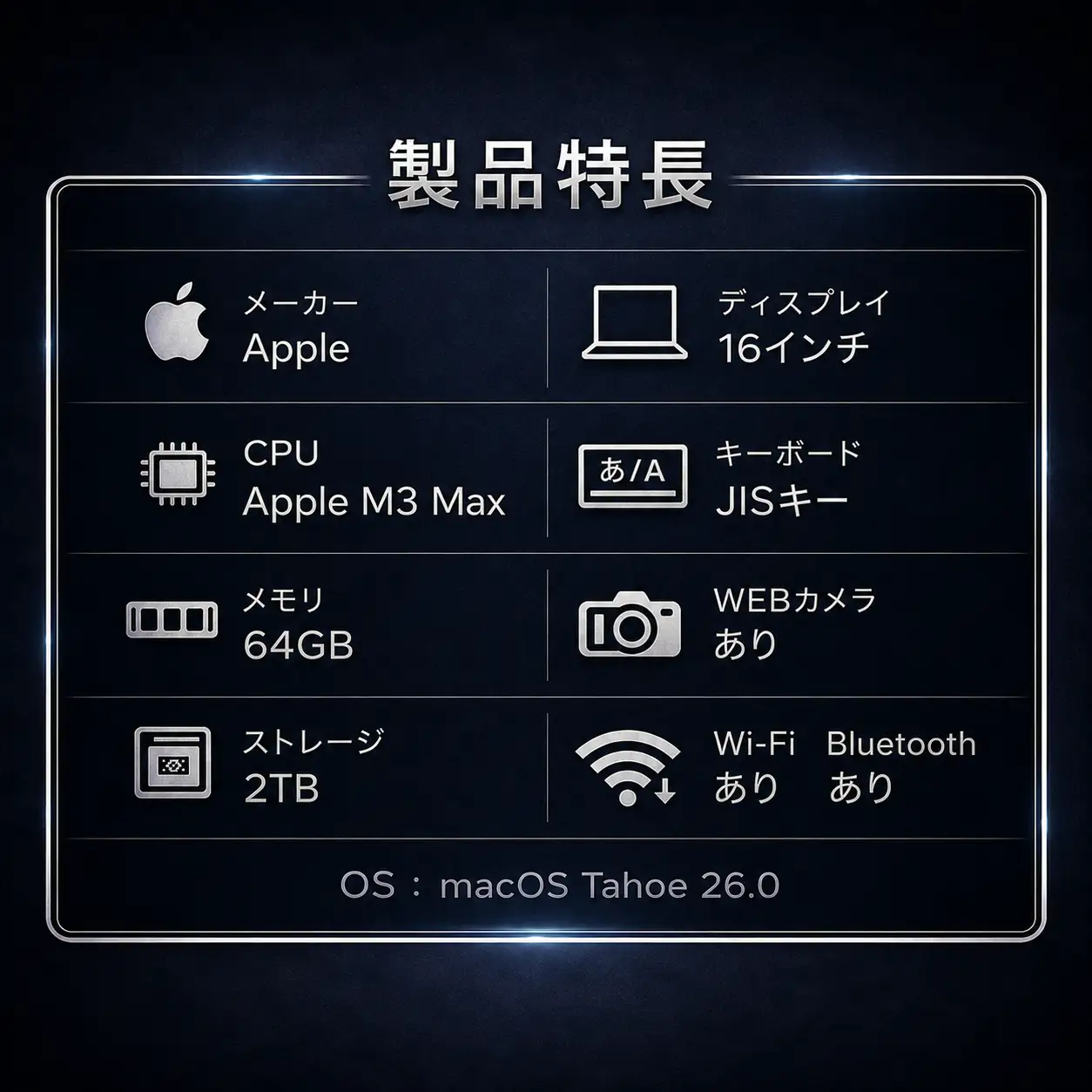 【厳選整備済｜法人リースアップ品】MacBook Pro 16インチ M3 Max / 64GB / 2TB SSD｜★外装美品・動作確認済｜★化粧箱付き【現品限り】｜　1517-01