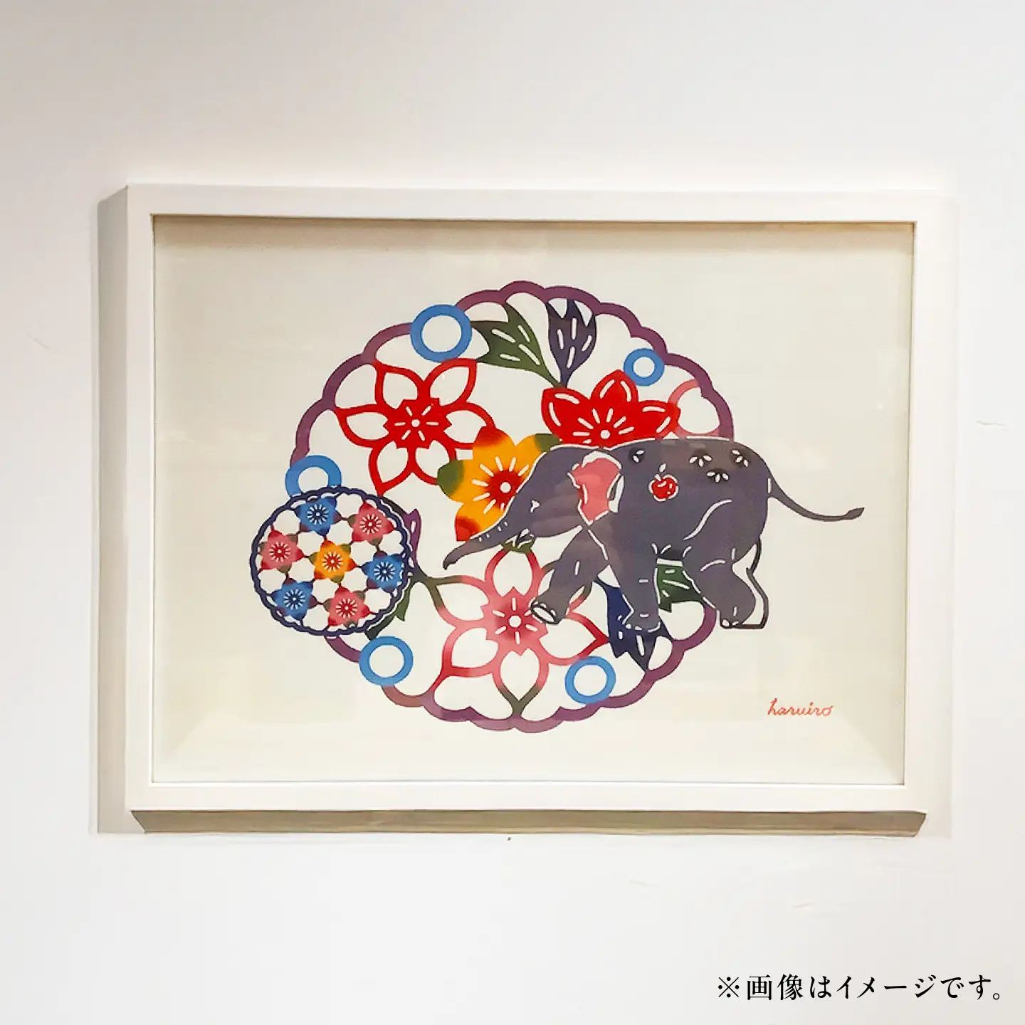 紅型額装「コロコロゾウ」 / somekoubou haruiro 壁掛け インテリア アート 額縁 伝統工芸 沖縄市 / コザ工芸館ふんどぅ[BCAU028]