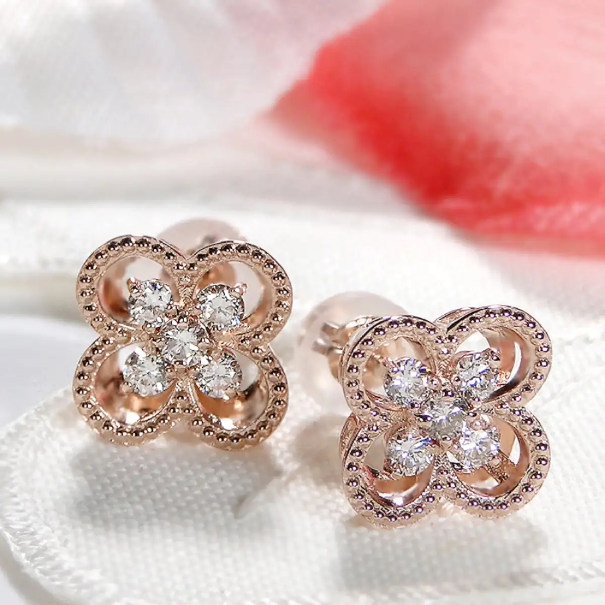 K18PG【0.26ct】ダイヤモンド クローバー ピアス CSP00048-18P SWAV086-c