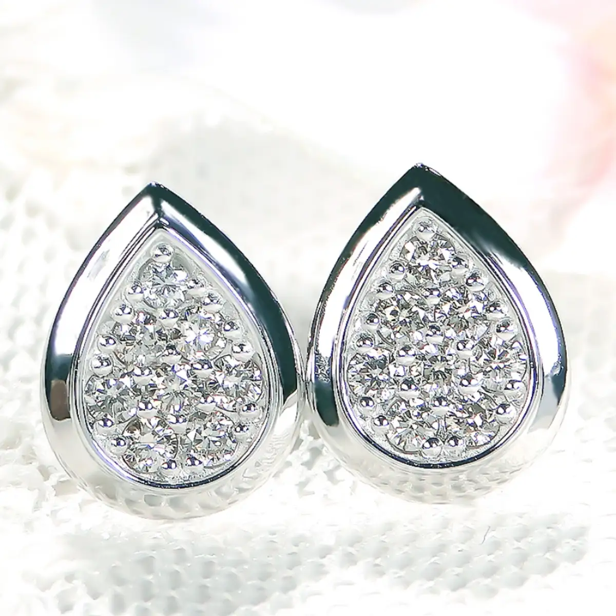 Pt900【0.32ct】ティアドロップ パヴェ ダイヤモンド ピアス CSP00071 SWAV087-a