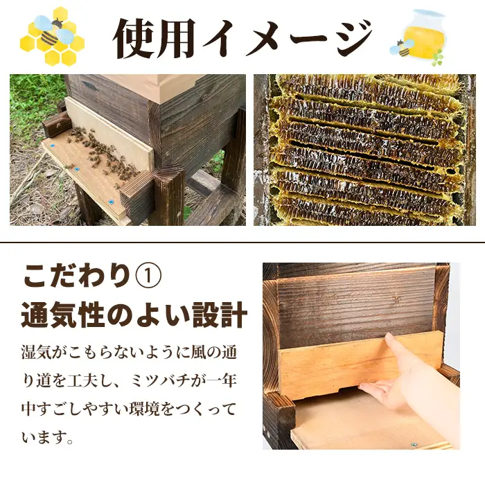 【D98001】日本ミツバチ用 巣箱一式 飼育箱 完成品 ボックス 箱 杉材 木箱 日本 ミツバチ 飼育 巣箱 蜂 蜂蜜 ハチミツ 養蜂 日本みつばち 木工品 観察 組立品 自然 国産 重箱 低箱 底板 巣門 天板 すのこ 【きもつき農園】
