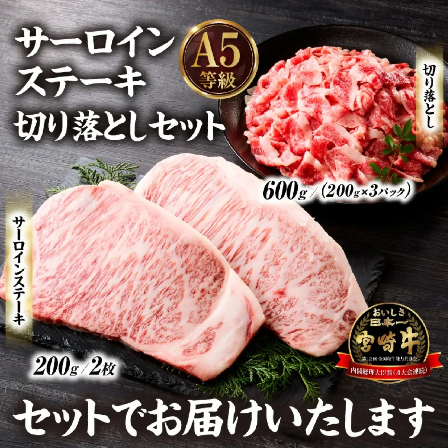 牛肉 宮崎牛 サーロインステーキ・切り落としセット計1kg 牛肉
