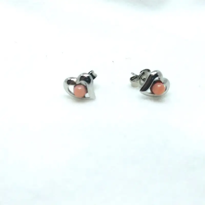 2124 珊瑚ピアス・太っちょハート（深海珊瑚）贈り物 還暦祝い かわいい カジュアル オシャレ 母の日プレゼント ハート エレガント