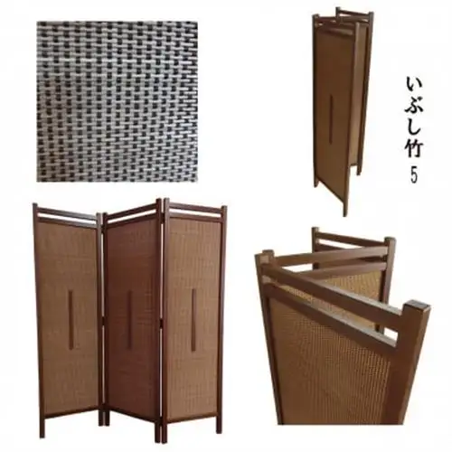 土肥家具工芸の衝立　竹簾折り畳み150タイプ　ブラウンxいぶし竹5　折りたたみ式のパーテーション【1707592】