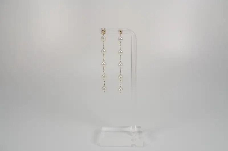 K18 あこや真珠 ロングパールピアス【JE315】