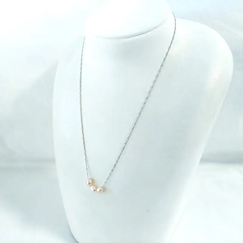 2126 淡水本真珠ネックレスバロック（オレンジ）・スルー3珠  黒真珠 デザインネックレス オシャレ パールアクセサリー エレガント プレゼント 結婚記念日 自分へのご褒美