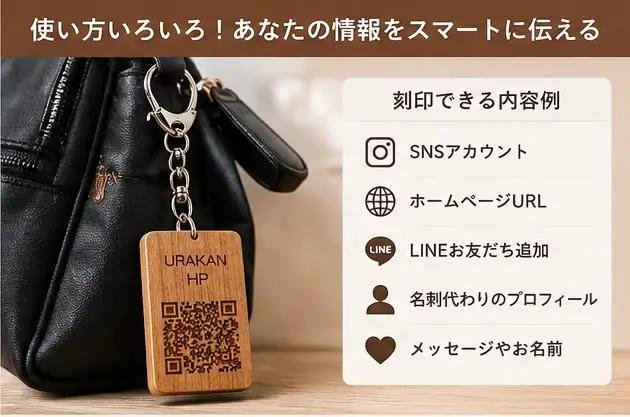 北海道日高産桜材 二次元コード刻印キーホルダー×1[58-1621]