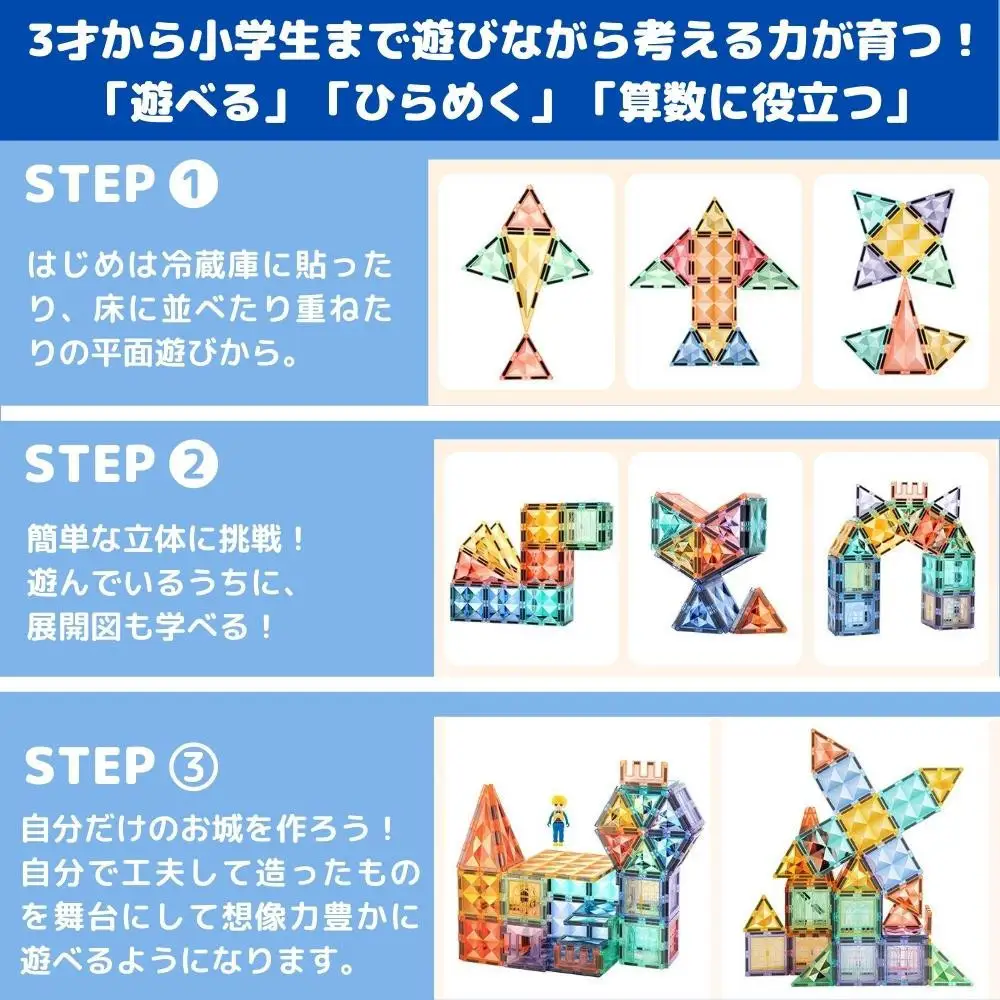 kebo 知育玩具 おもちゃ 磁石ブロック ビー玉転がし 138pcs | 積み木 ボールコースター 立体パズル  マグネットブロック リニューアル新登場 観覧車 スロープセット 星芒/パステルカラー