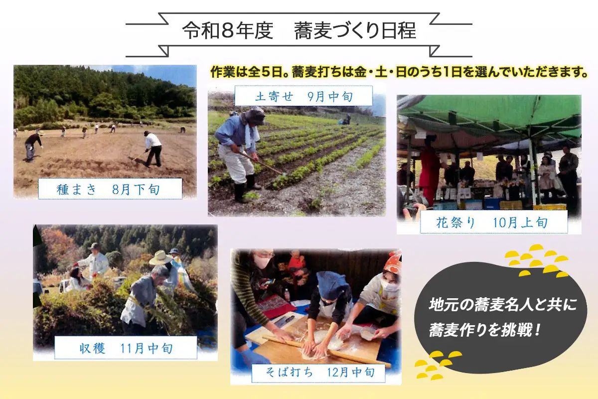 蕎麦づくり入門 令和8年度オーナー権 種まきから収穫 蕎麦打ちまでの蕎麦作り体験 [0357]